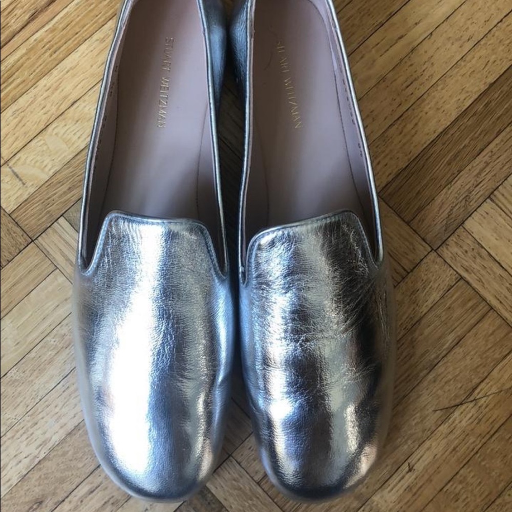 Stuart Weitzman Silver Loafers. Size M8.5